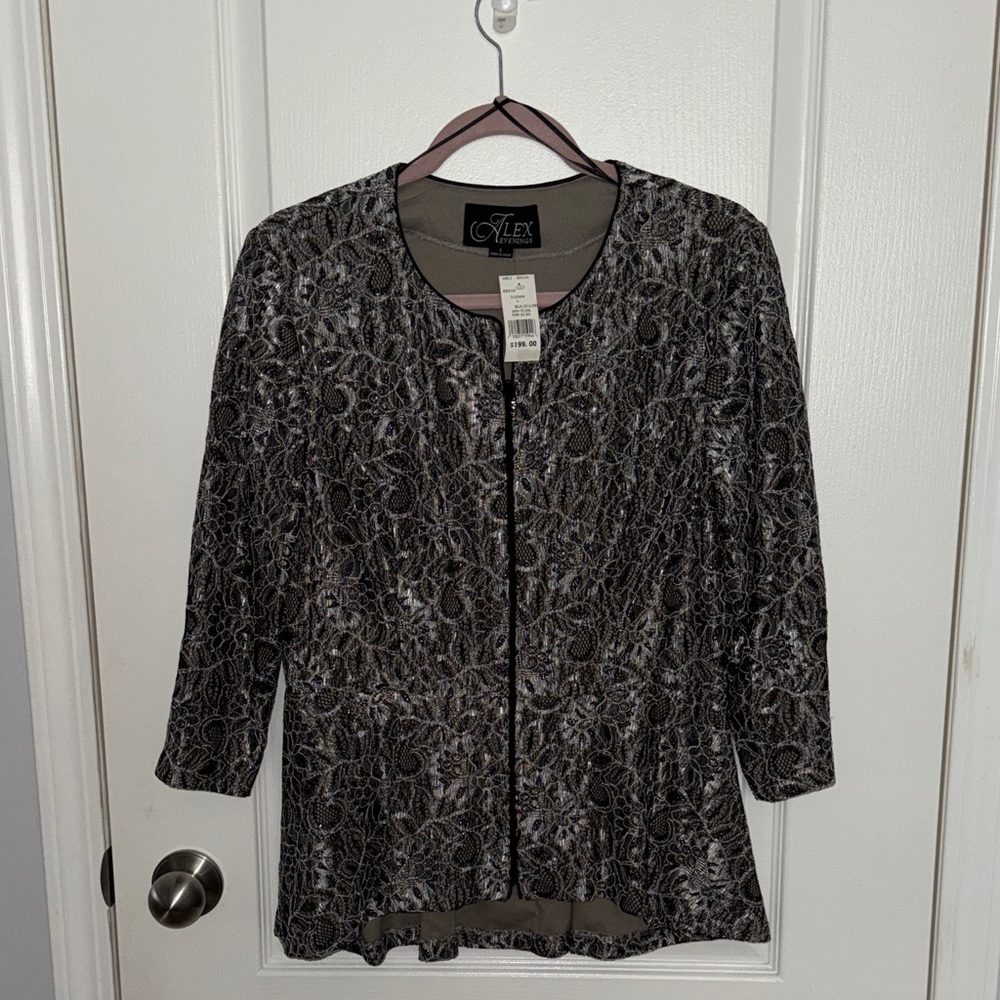 Alex Evenings Elegant Black and Silver Blouse